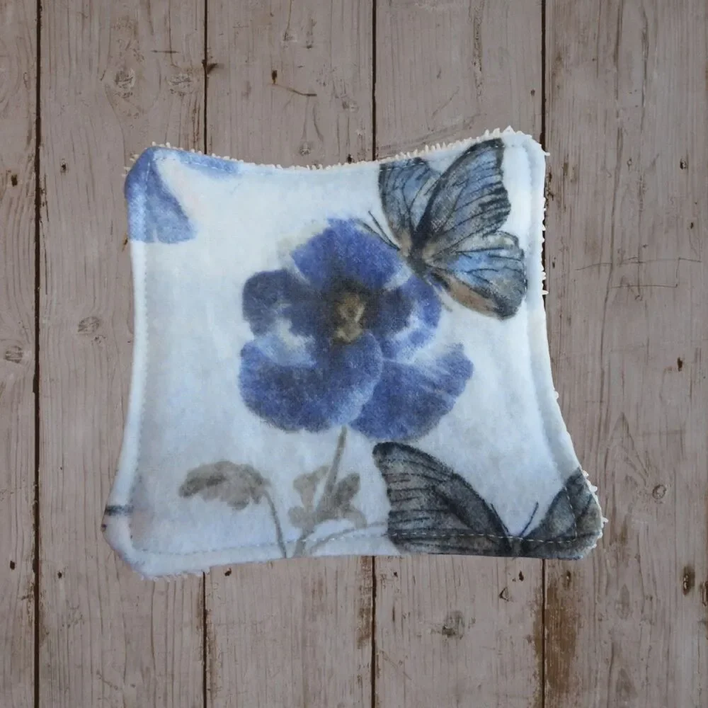 Handmade Makeup Remover Pads,  6 Blue Square Pads, Flannel and Terry Cloth